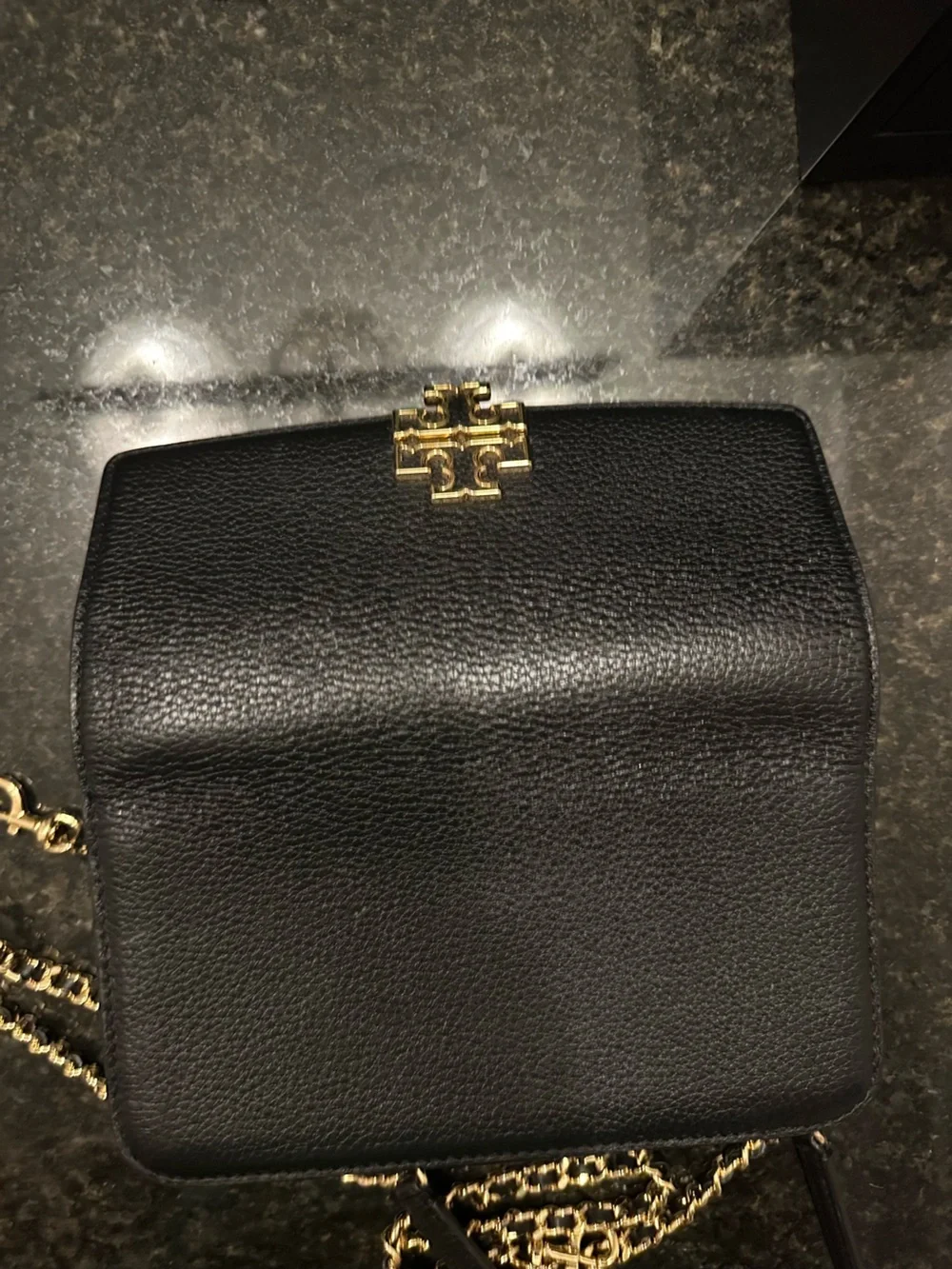 Tory Burch Black Pebbled Leather Chain Crossbody